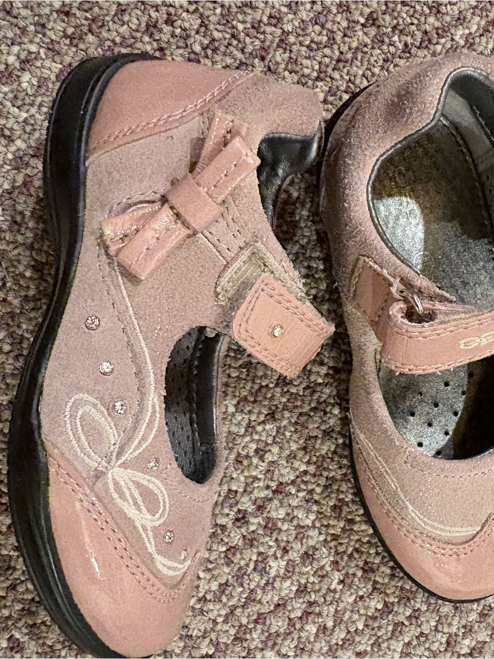 Toddler Girls Pink Suede Mary Jane Shoes with Bow